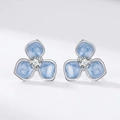 S925 sterling silver blue enamel flower stud earrings with sparkling zircon center - Blue Flower Stud Earrings (SCE1824)