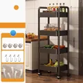 Black 4-tier steel rolling kitchen cart with mesh baskets and side hooks for storage - 4 Tiers / Black
