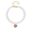 Elegante Perlenkette für Haustiere mit rosa Herz-Edelsteinanhänger und Goldverschluss - Rosa