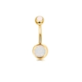 Classic gold stainless steel navel ring with double white circular zircon gemstones - Gold Opal