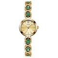 GEDI luxury gold bracelet watch for women featuring emerald green gemstone accents - Gold Case Gold Dial Green Stones Gold Band