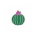 Detail of green enamel cactus brooch with pink flower and silver metal edge - Cactus