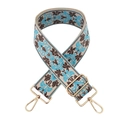 Dettaglio della tracolla vintage jacquard con ricamo blu e fibbia in metallo dorato - Blu Chiaro Grigio Kaki / Fibbia Oro