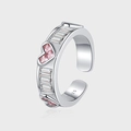 Elegant S925 sterling silver adjustable ring with pink heart stone and white zircon details - Adjustable Open / Pink Heart Style (KDP1512)