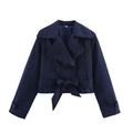 Donkerblauwe double-breasted dames trenchcoat met reverskraag en tailleband - S / Marineblauw