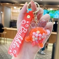 Creative orange turtle liquid sand keychain with red silicone bubble strap and gold clip - Turtle Color Bead - Red