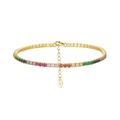 Gold s925 silver rainbow tennis bracelet featuring colorful square-cut gemstones - Machine-made Tennis Chain 2mm Colored Zirconium Electroplated 14k Gold Approx. 3.42g.