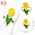 Elegant gold tulip napkin ring with yellow enamel petals and green leaf detail - Yellow Tulip