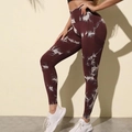 High waist seamless tie-dye yoga leggings in burgundy and white for workout and fitness - Coffee Purple