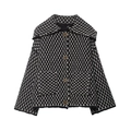 Veste en tricot pour femme à motif noir et blanc avec grand revers et boutons bois - Noir/Noir & Blanc