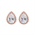 Elegant rose gold teardrop earrings with white zircon stones and beaded edge - Rose Gold Pear-cut Claw Studs (SE349-R)