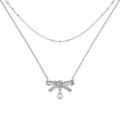 Collana a doppio strato in argento sterling S925 con fiocco di diamanti e perla - Argento 925 / Color Platino (DY190897-S-W-WH)