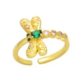 Elegant gold dragonfly open ring with a sparkling emerald zircon and crystal accents - Adjustable Open / Style C (Dragonfly - Green Zirconia)