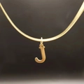 Flat snake bone necklace in gold finish featuring a minimalist letter J pendant - Letter J (5592272000730)