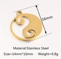 Golden stainless steel Tai Chi Yin Yang pendant with 16mm diameter measurement details - DY953 / Gold