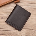 Slim dark brown leather bifold wallet with horizontal design and U-shaped embossed lines - Vertical / Coffee