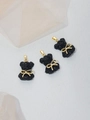 Sparkling black crystal bear pendant with gold bow tie for DIY jewelry making - Black