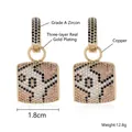 18k gold plated square drop earrings with black and white zircon wave pattern - 1.8*1.8cm Square (EN04-4)