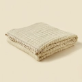 Macro view of 6-layer cotton gauze baby blanket featuring delicate lace trim texture - 105*105 cm / Khaki