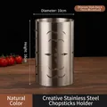 Macro view of a 16cm height silver stainless steel chopstick holder with hollow patterns - 10CM Thickened 16CM High Diamond Silver