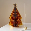 Golden 30cm origami Christmas tree desktop ornament with a star topper and festive card - Hollow Gold Star Tree
