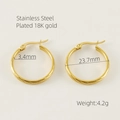 Minimalist 18K gold plated stainless steel hoop earrings with 23.7mm diameter and 3.4mm width - Gold