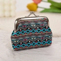 Ethnic geometric clasp coin purse with a durable metal frame closure and fabric finish - 3009-6# Black Blue Bohemian