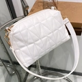 White quilted pillow bag with triangular embroidery and gold-tone metal hardware - White Embroidered