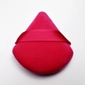 Rose red triangular velvet makeup puff with satin ribbon strap on a clean white background - Rose Red / Single Naked Pack