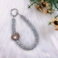 Luxury heart pendant phone strap with AB crystals and champagne diamond ring charm - Champagne Large Stone Heart