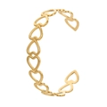 Elegant gold titanium steel open bangle with hollow heart chain design and polished finish - Y540-1 Gold Heart Hollow