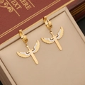 Golden winged cross earrings with rhinestones displayed in a beige jewelry gift box - Winged Cross Rhinestone Earrings (3# Earrings)