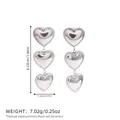 Silver triple heart drop earrings in polished stainless steel finish for women - Silver Triple Heart Drop