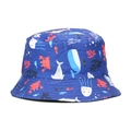 Blue kids bucket hat featuring cartoon ocean life patterns like whales and crabs - 51-52CM(2-4 Years Old) / Whale and Crab