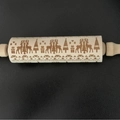 Wooden Christmas rolling pin with reindeer and tree engraving for embossed cookies - Reindeer Gift Style