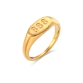Macro detail of 18K gold-plated stainless steel ring with 888 angel number engraving - Angel Number 888 (Oval)