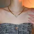 Elegant gold plated double fishtail tassel necklace with sparkling zircon V-shaped pendant - 21# Necklace - Gold Snake Bone V-shaped Diamond Style