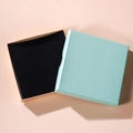 Light blue and beige square jewelry gift box with a black velvet protective insert - Blue and Pink (Thin Lid and Base)