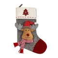 Christmas stocking featuring grey felt body with 3D reindeer and knit red toe detail - Elk Style