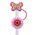 Pink butterfly and flower silicone straw topper for 8mm cups, dust-proof cover variant - Pink Butterfly Flower