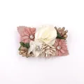 Pink and ivory artificial flower hair clip with rhinestones and golden berry details - Style 14 (Pink White Gold Ribbon Flower)
