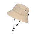Chapeau de soleil extérieur beige avec cordon réglable et évents métalliques - Poche zippée
