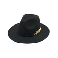Dettaglio cappello fedora nero in lana con decorazione a foglia d'oro e fascia - M (56-58cm) / Nero