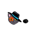Cute enamel grey cat pin wearing a black hat and red star eye patch on white background - Cat with Hat and Star Makeup Style (CZ0801-1)