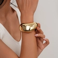 Minimalist irregular open cuff bracelet with gold-plated polished organic sculpture design - Minimalist Streamlined Organic Bangle (SL227) / Gold