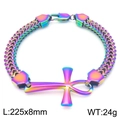 Bracciale intrecciato in acciaio arcobaleno con croce Ankh, misura 225x8mm - Colorato