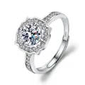 Sparkling S925 sterling silver halo ring with round moissanite and micro-pave diamonds - Classic Hai Rui 1 Carat Ljz-76 / Adjustable Open