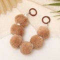 Brown pompom and white pearl charm chain with silver metal rings and large brown clasps - Khaki Style (K2493)