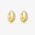 Chic 925 silver gold hoop earrings featuring a row of sparkling cubic zirconia stones - 925 Silver / 18K Gold