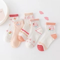 Five pairs of cute girls' breathable mesh crew socks with ruffles and bunny patterns - XS (8 Months-2 Years) / Mesh Pink A